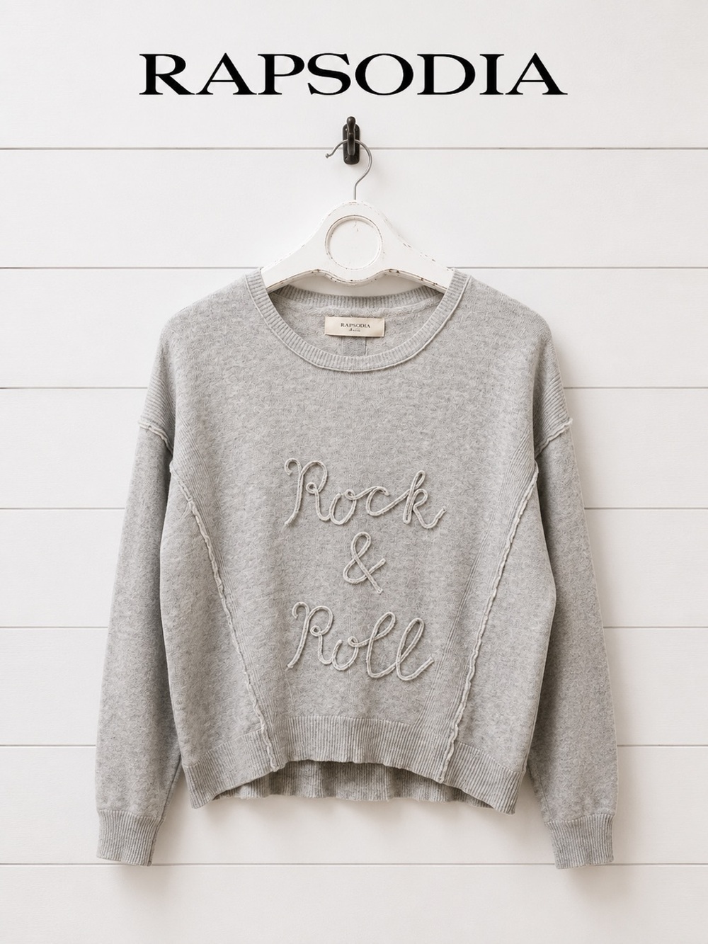 RAPSODIA Grey Knit “Rock & Roll” wool cashmere Sweater – Size S